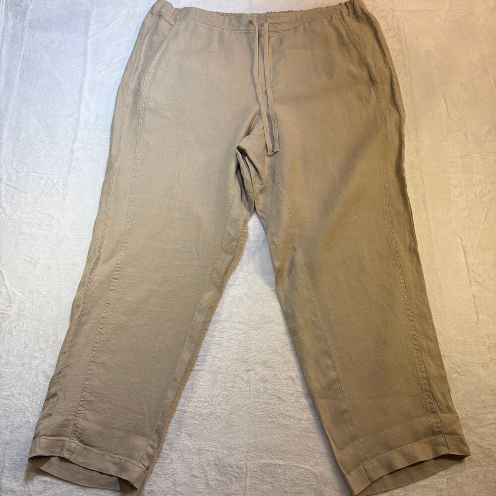 J Jill Love Linen Pants 2X Beige Pull On Wide Leg Minimal